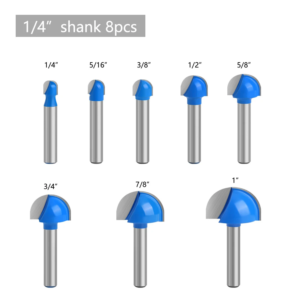 

8 Pcs Milling Cutters 1/4'' Shank Router Bit Steel For Woodworking Cutting Tools Edge Trimming Machine Carpentry Accessories