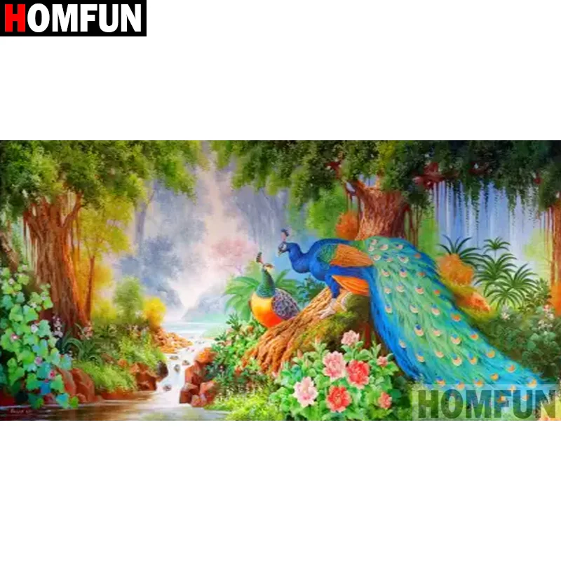 

HOMFUN 5D DIY Diamond Painting "Animal Peacock" Full Drill Resin Diamond Embroidery Cross Stitch Home Decor