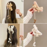 plush bow tassel hairpin shark clip korean temperament back head grab clip female hairpin autumn and winter clip headwear