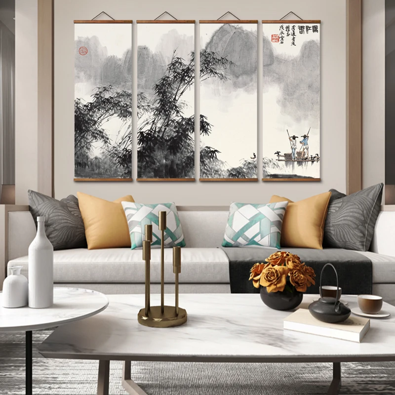 

Декоративные настенные постеры MT0013 в китайском стиле, настенные картины из твердой древесины в стиле li, река, рыбалка, пейзаж