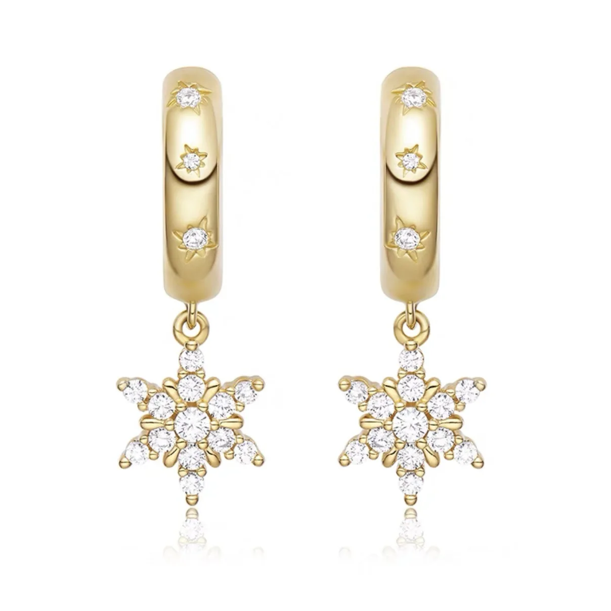 Серьги Starlight Snow Яркие элегантные серьги со снежинками из циркона с гвоздями