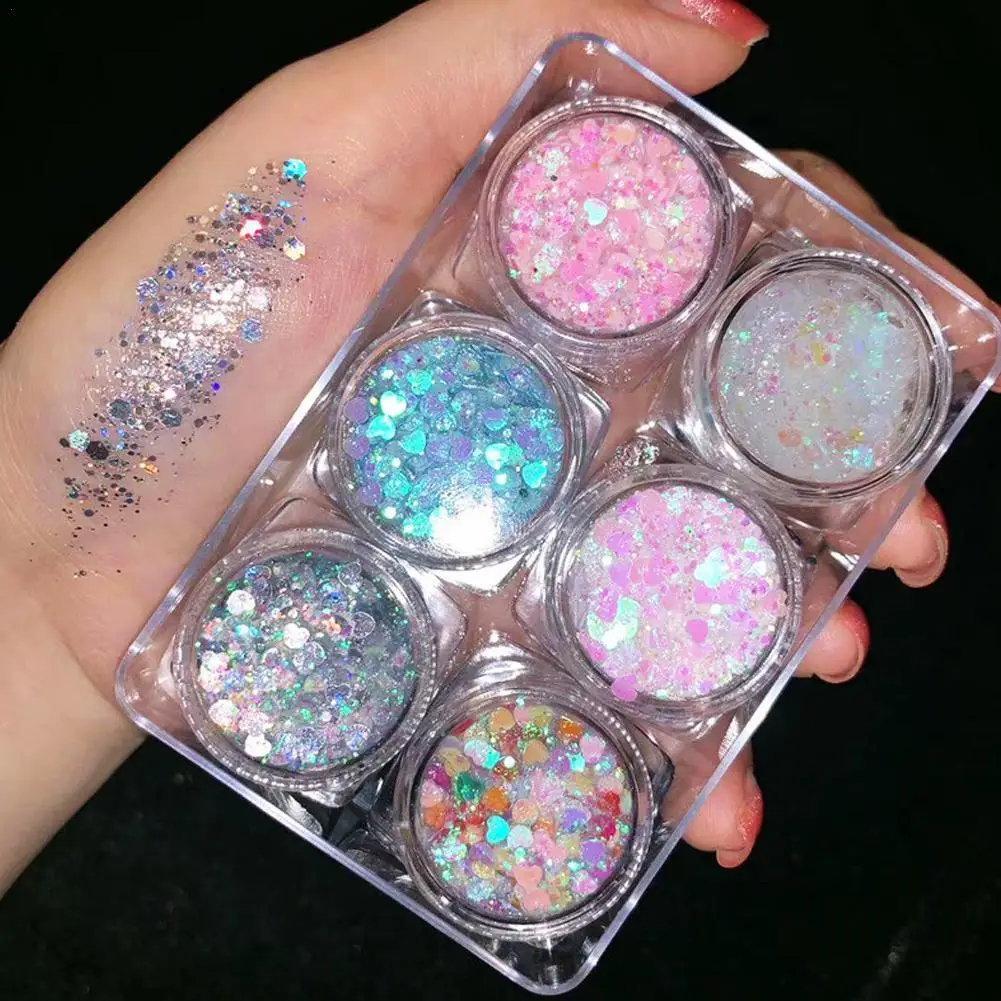 

New 6 Boxes With Eyeshadow Stick Sequin Gel Cream Sequin Highlight Tear Mole Stick Diamond Glitter Powder Glue-free Eye Makeup