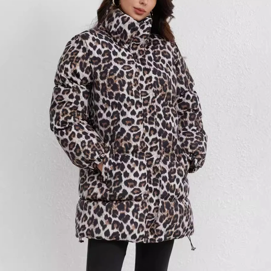 Ретро Y2k леопардовый принт осень и зима ленивый стиль воротник-стойка свободное