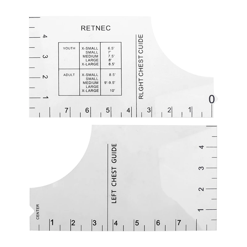 

Transparent T-Shirt Ruler Guide Center Designs Set for Clothing Front Back V-Neck DIY Template Alignment Tools Durable