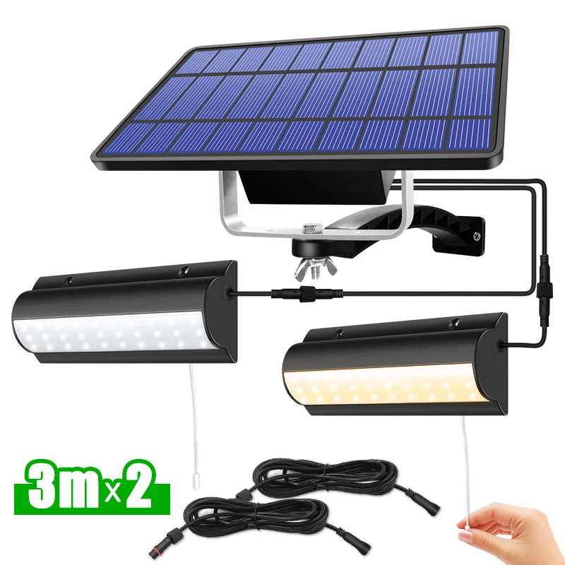 Double Head Solar Pendant Light Outdoor Indoor Waterproof Solar Lamp with Pull Switch for Shed, Chicken Coop, Patio, Garden Barn