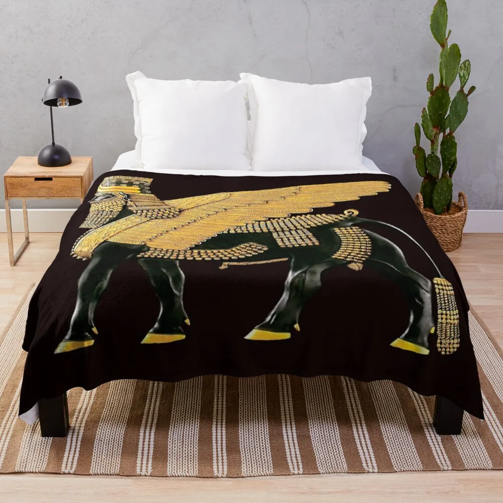 

Assyrian Winged Bull Throw Blanket soft big blanket fur blanket