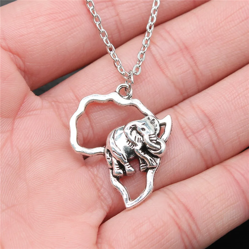 

Dropshipping Antique Silver Color 28x22mm African Series Elephant Pendant Necklace For Women