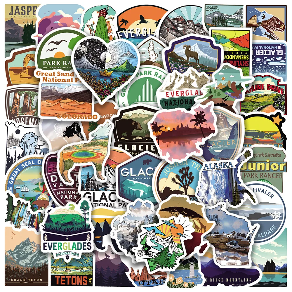 

10/30/50pcs National Park Stickers Adventure Nature Outdoors Hiking Camping Skiing Travel Stickers Suitcase Car Bumper Decals