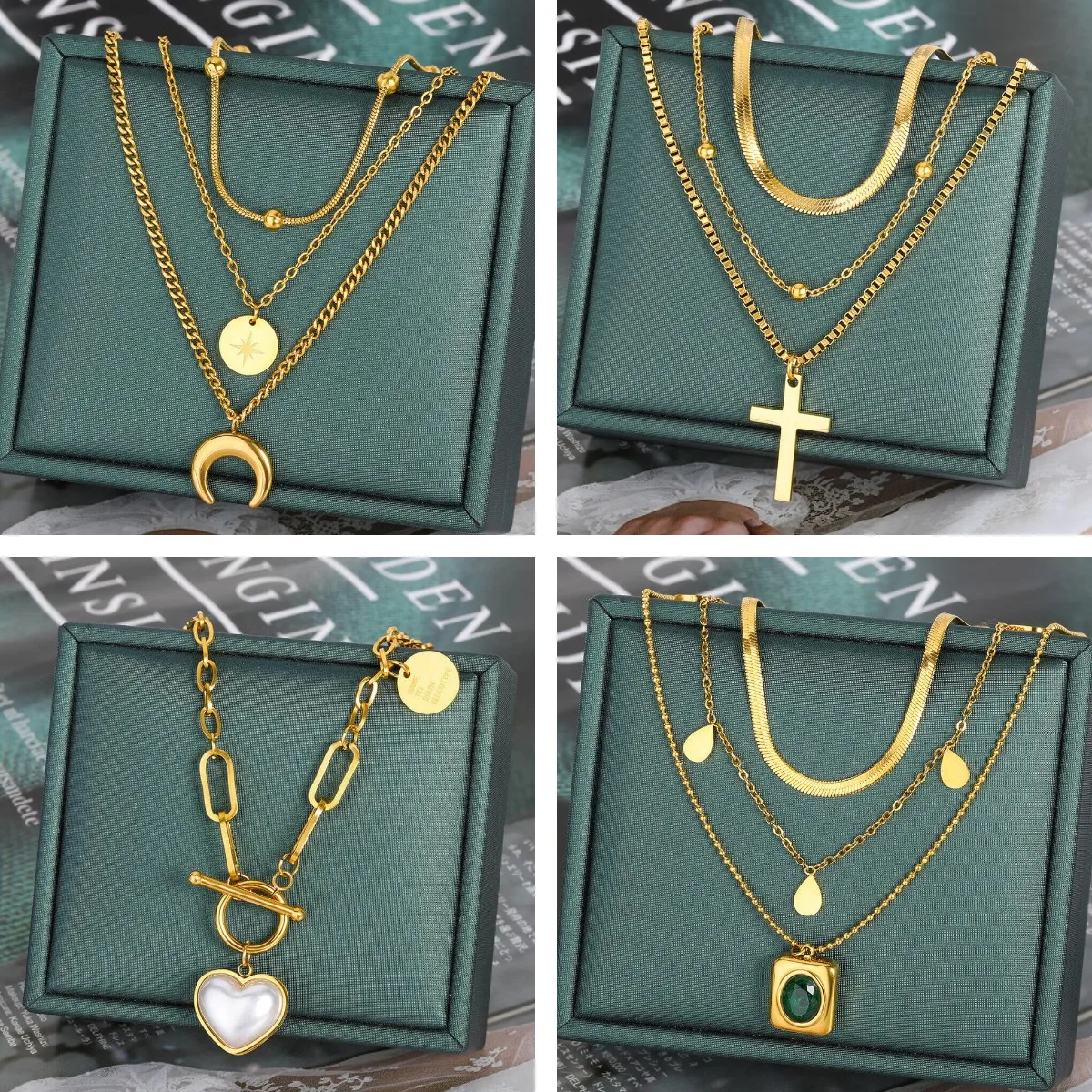 

Trend Stainless Steel Multilayer Necklace Thicken Heart Choker Necklaces For Women Clavicle Chain Hip-Hop Streetwear Jewelry
