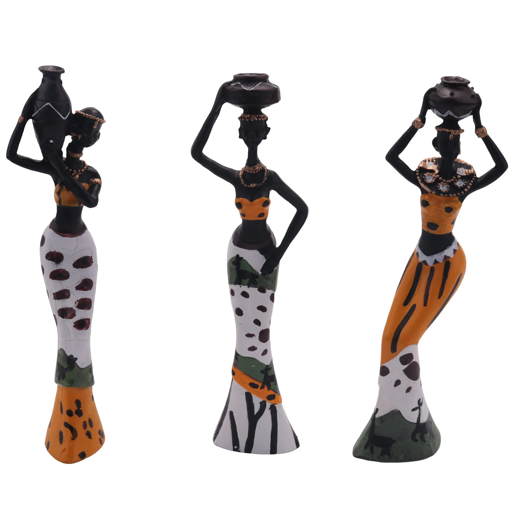 

3Pcs Retro Vase African Woman Statue Exotic Resin Culture Figurines Set Hotel Living Room Decoration Craft Ornaments Yellow