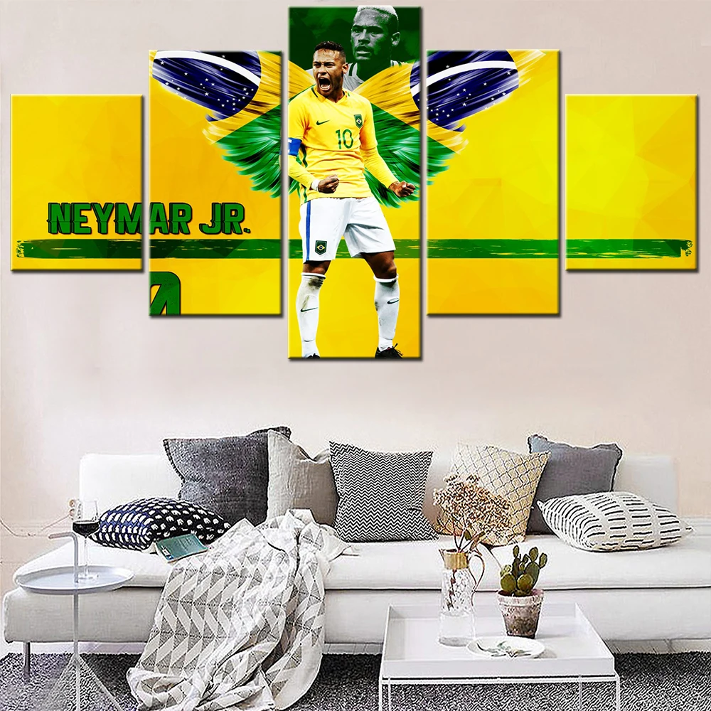 

Framed Canvas Wall Art Pictures For Living Room Framework 5 Pieces Famous Foottball Superstar Silva Paintings HD Prints Posters