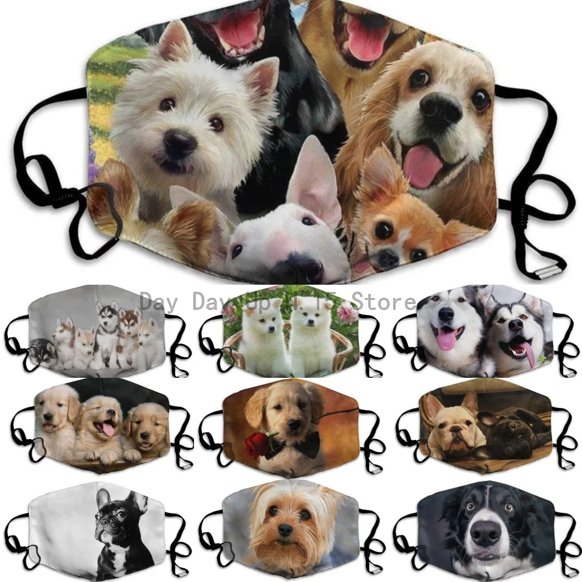 

11 Styles Unisex Print Mouth Mask Cute Furry DOGS Pattern Polyester Anti-dust Mouth-Muffle Fashion Washed Reusable Face Masks