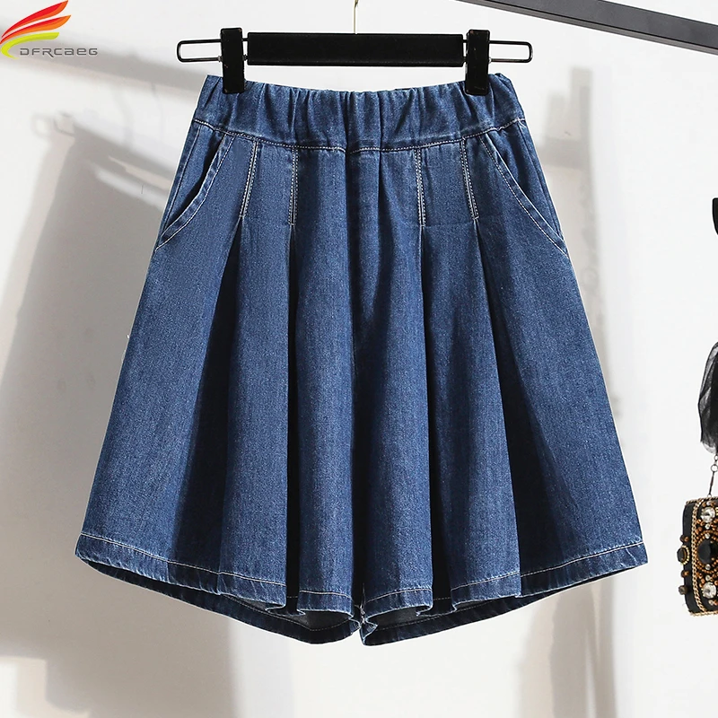 

DFRCAEG 2023 летние джинсовые шорты для женщин с высокой эластичной талией, широкие свободные синие или небесно-голубые джинсы, женские джинсы