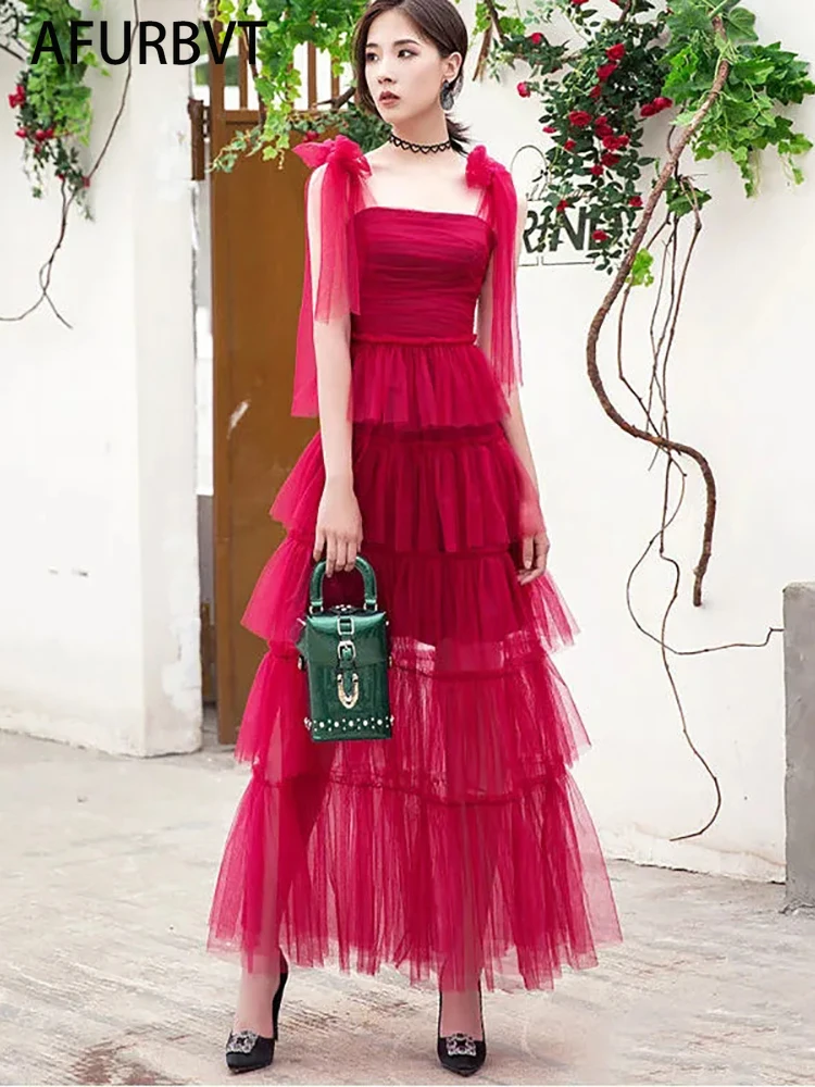 

Sexy Women Square Neck Red Ball Gown Dress Long Formal Prom Party Gown Sleeveless Robe De Soriee Sexy Evening Vestido