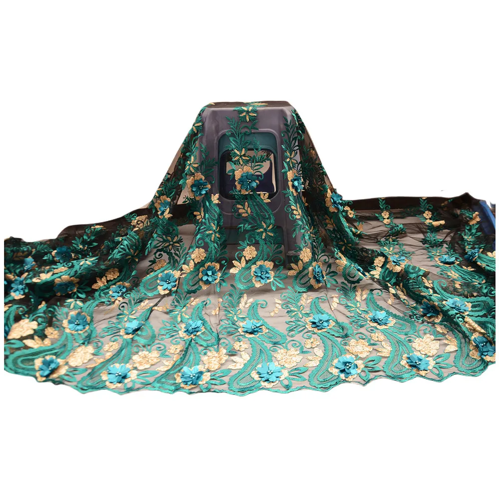 

Красивая африканская нигерийская сетчатая кружевная ткань, 3D Цветочная вышивка, французские сетчатые кружевные ткани, свадебное платье, 5 ярдов