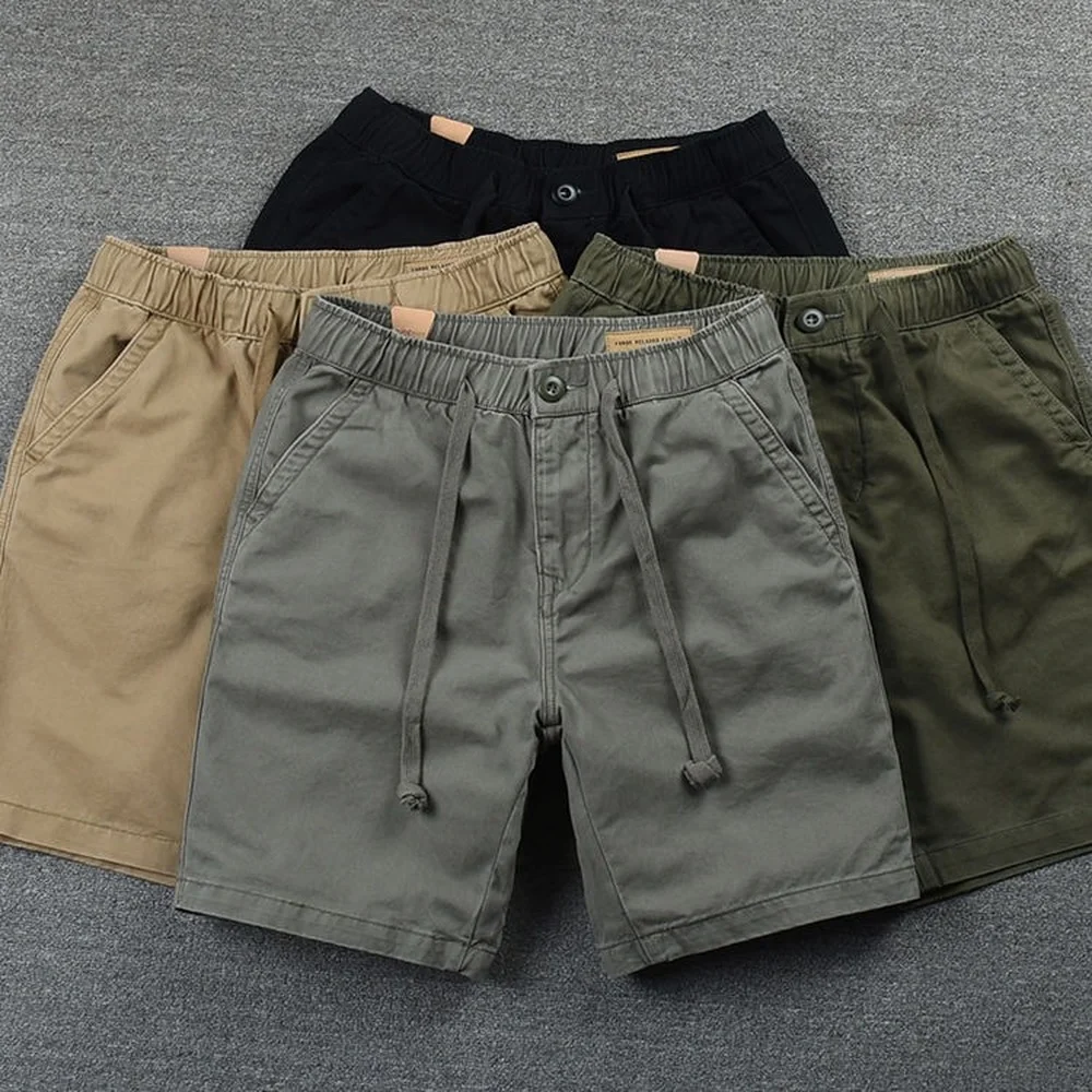 

Y2K Mens Summer Casual Cotton Cargo Shorts High Waisted Short Pants Work Trousers Knee Length Elastic Waist Men Chino Clothes