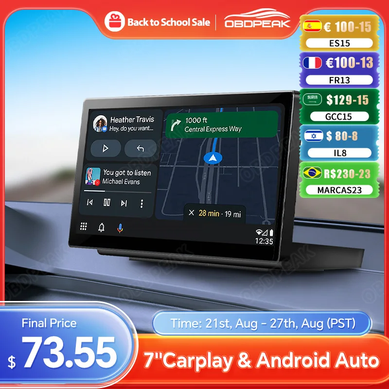 

7" Car Radio Multimedia Video Player Wireless Carplay Android Auto Car Mirror DVR GPS Navigation AUX 5G WIFI Recorder Dashboard