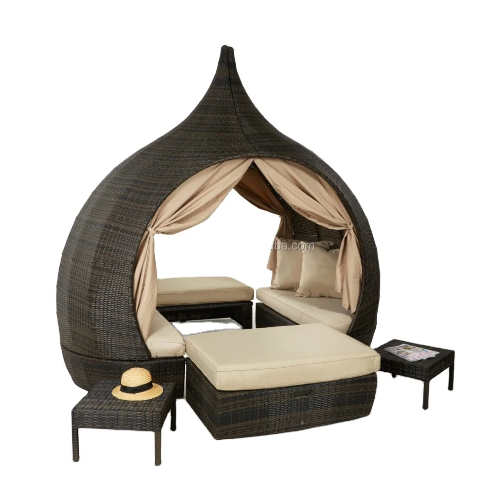 

Hot Sale Rattan Outdoor Round Sunbed With Canopy air lounger