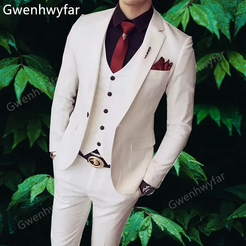 

Gwenhwyfar осень 2022 бежевый приталенный свадебный смокинг для жениха из 3 предметов красивые мужские деловые костюмы с вырезом на лацкане комплекты блейзеров