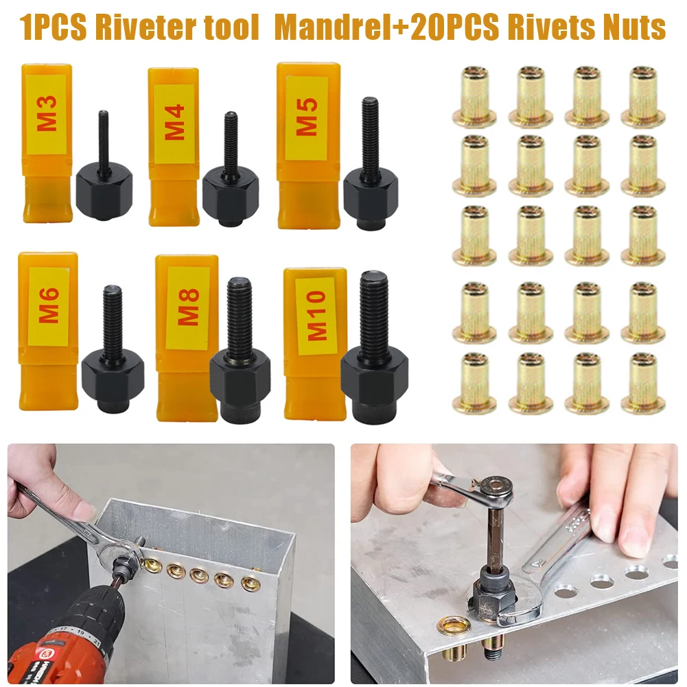 

21pcs Rivet Nut Tool Hand Rivet Nut Head Simple Installation Manual Riveter Rivnut Tool Accessory For Nuts M3 M4 M5 M6 M8 M10
