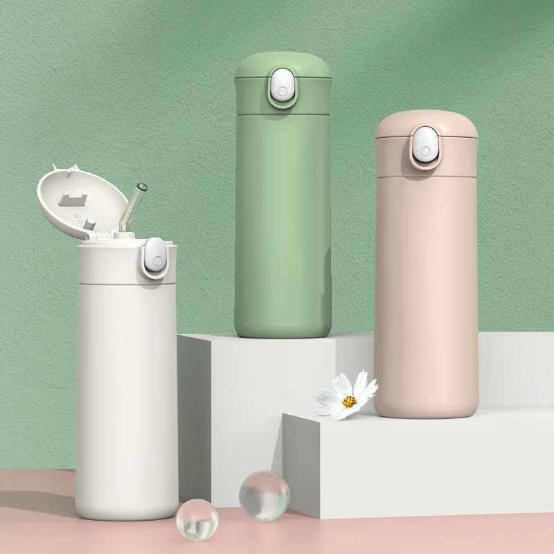 

Simple Fashion Stainless Steel Vacuum Flask with Straw Portable Cute Thermos Travel Thermal Water Bottle Termico Tumbler