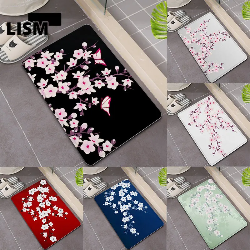 

Beautiful Cherry Blossom Pattern Mat Door Floor Kitchen Room Sofa Beside Color Rugs Decoration Bathroom Bedroom Hallway Carpet