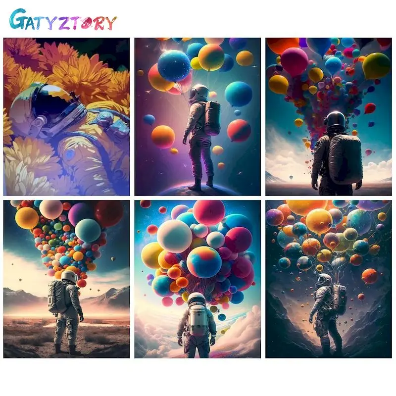 

GATYZTORY Oil Painting By Numbers For Adults Decorative Paintings Astronauts Space Scenery Acrylic Paints Adults Crafts Diy Craf