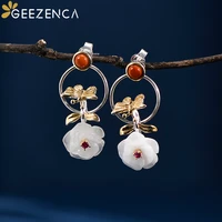 geezenca 925 sterling silver butterfly white jade drop earrings for women cute romantic hollowed out rose earrings ear accessory