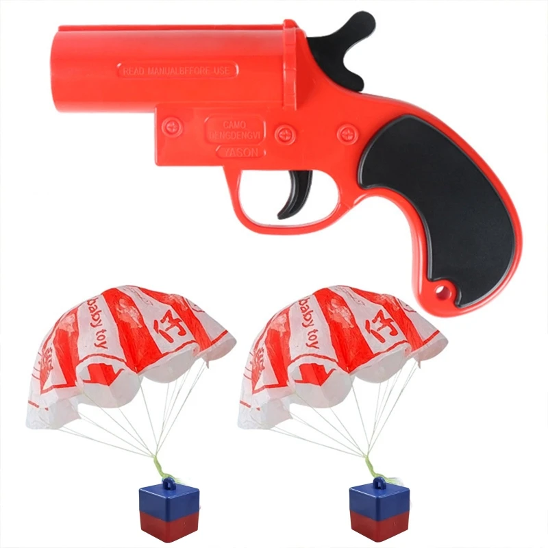 

1Set Hand Throw Parachute with Signal Guns Stress Reliever Launching Toy Outdoor