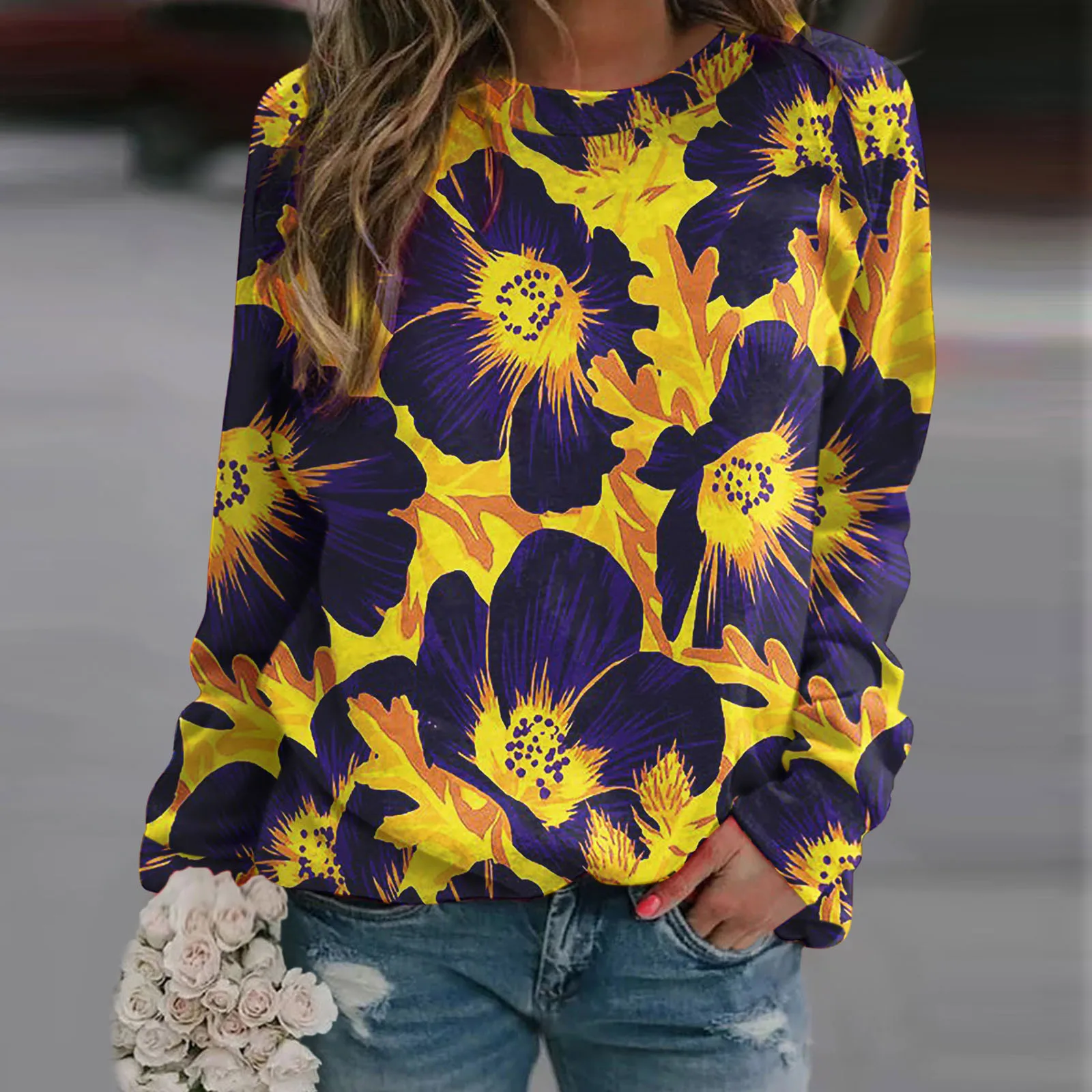 

Dark Crop Sweatshirt Pullover Sweatshirt For Women Vintage Print Sweatshirt Long Sleeve Blouse Lightweight Fleece Clothes Women