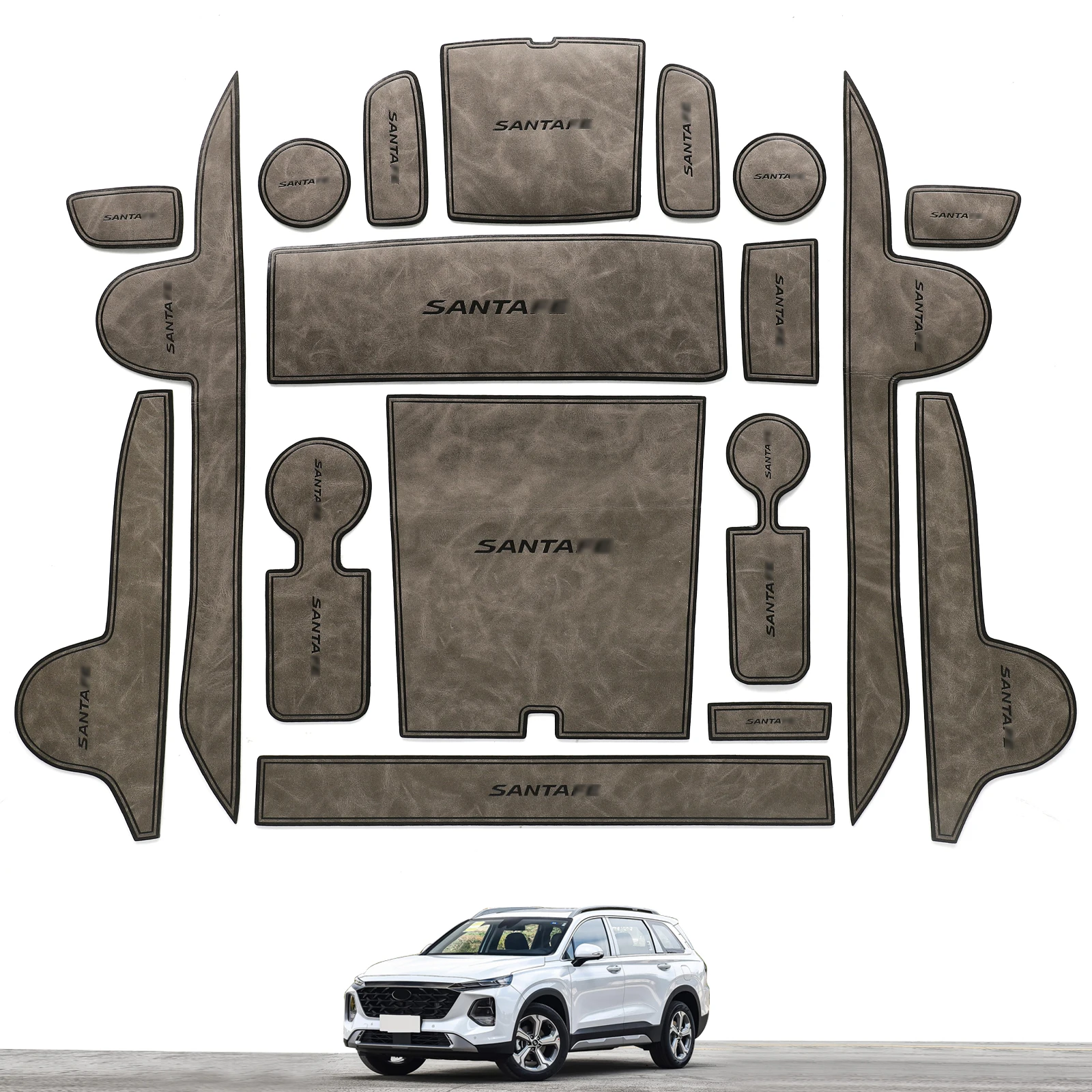 

ZUNDUO Leather Door Groove Pad for Hyundai SantaFe 2023 2024 Cortex Gate Slot Mat Cup Holder Accessories Water Coaster Storage