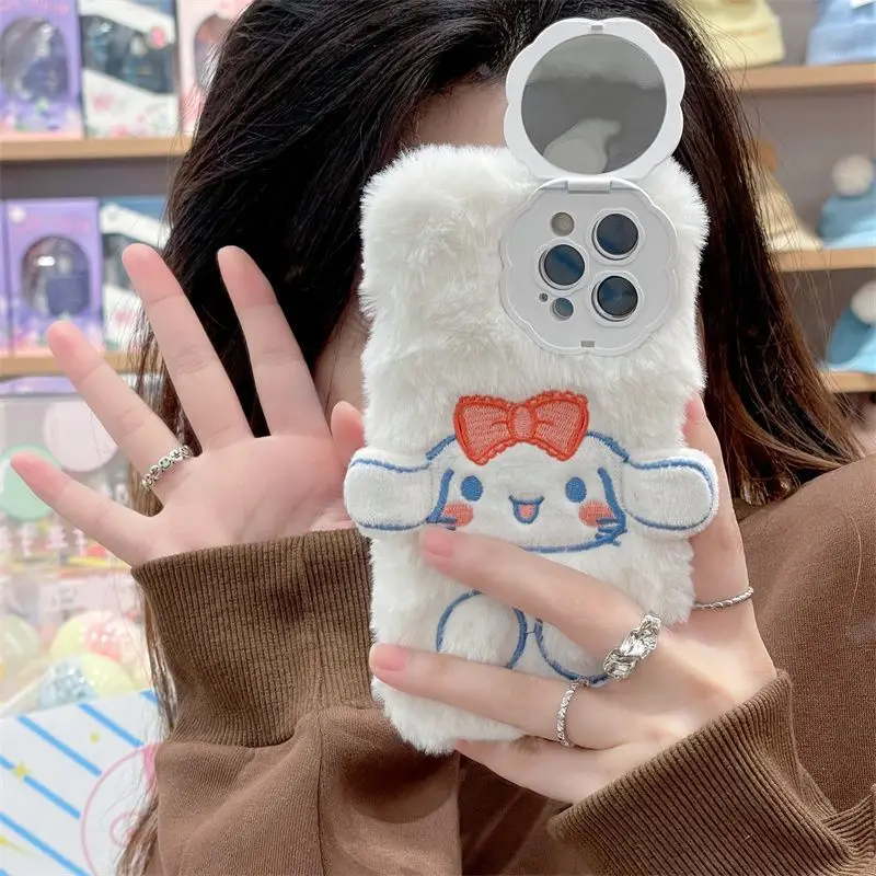 

Sanrio Hello Kittys My Melody Pink Leather Plush Y2K for Iphone 11 12 13 14 Pro Kawaii Mirror Lens Cover Cute Protective Case