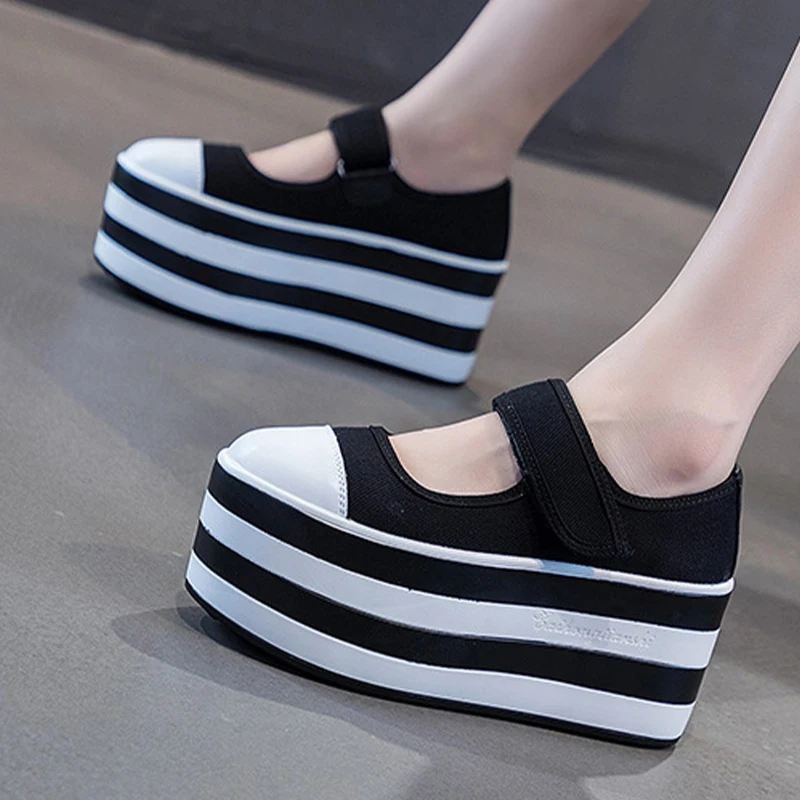 2023 New Women Shoes 8CM Genuine Leather Platform Wedge Sneakers Chunky Women Hook&loop Casual Shoes Spring Summer Females Shoes