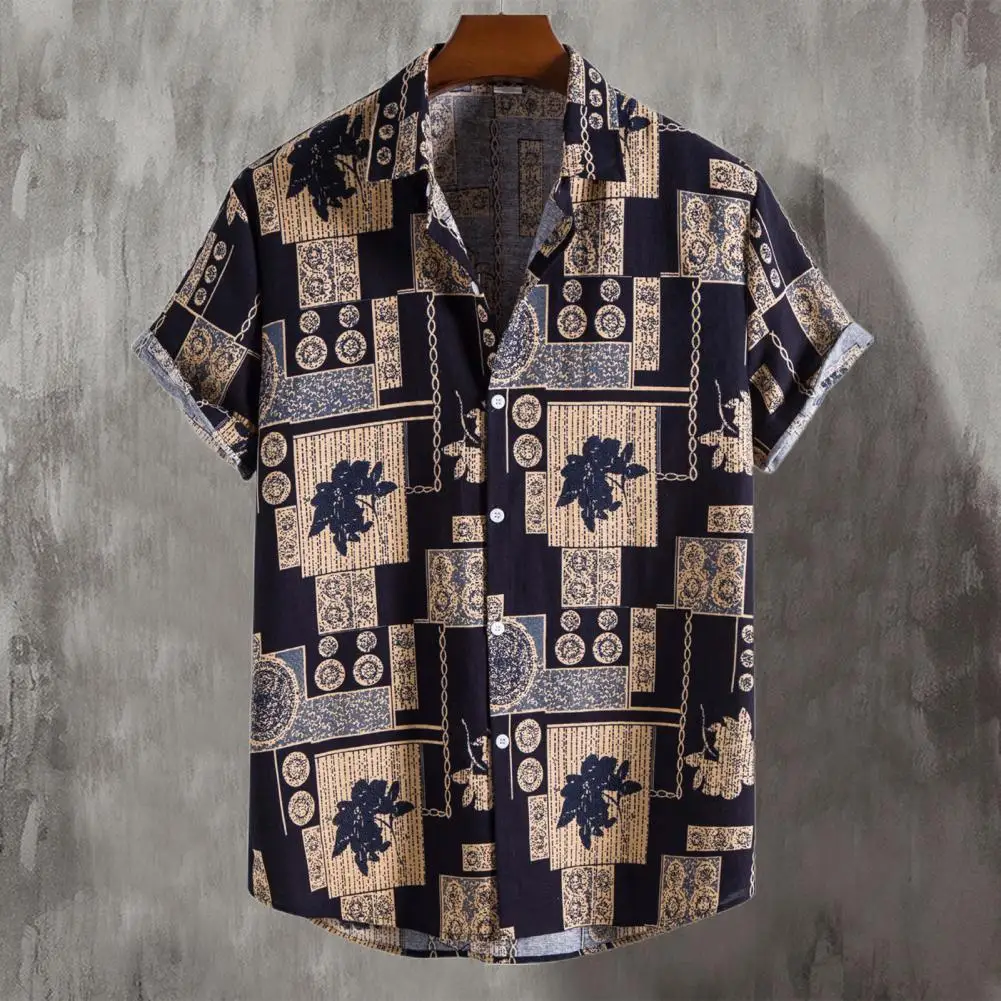 

Fashion Casual Men Shirt Lapel Top Quick Drying Turn-down Collar Geometric Print Shirt Top Streetwear for Office Plus Size