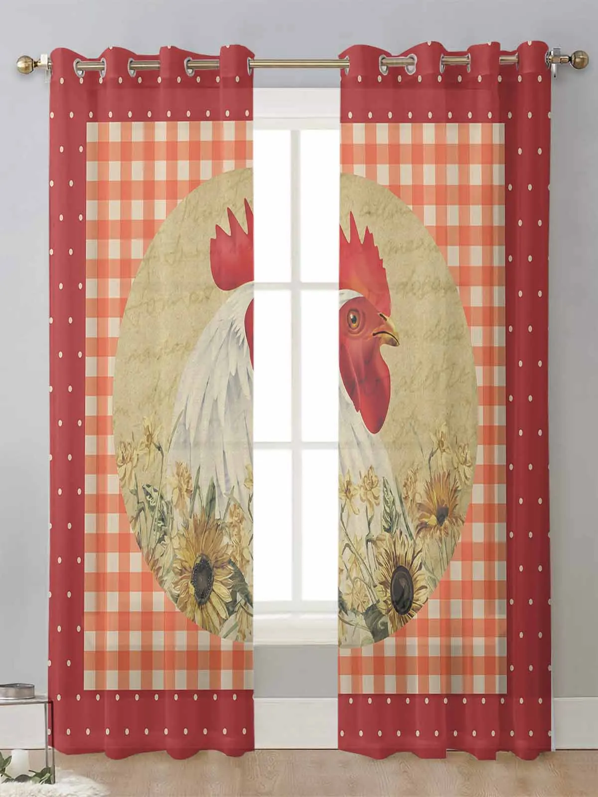 

Rooster Sunflower Flower Retro Polka Dot Sheer Curtains For Living Room Window Voile Tulle Curtain Cortinas Drapes Home Decor