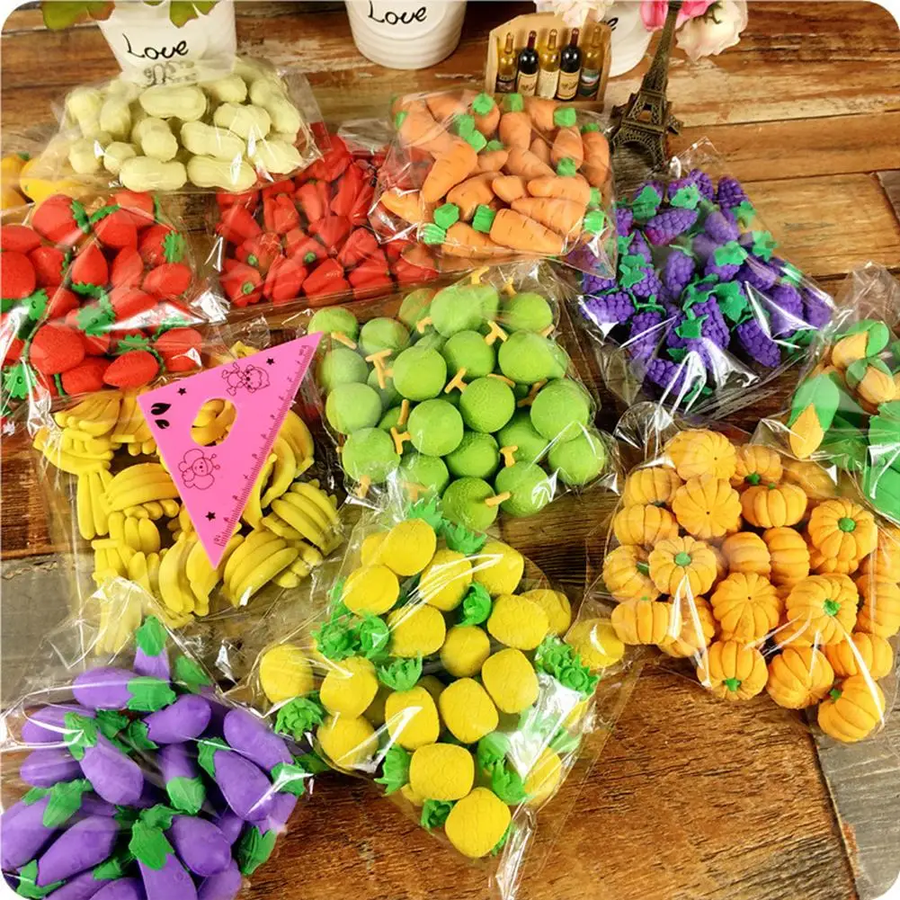 

30 Pcs/pack Cute Eraser Cartoon Creative Colorful Fruit Vegetable Shape Ultra-clean Eraser Set