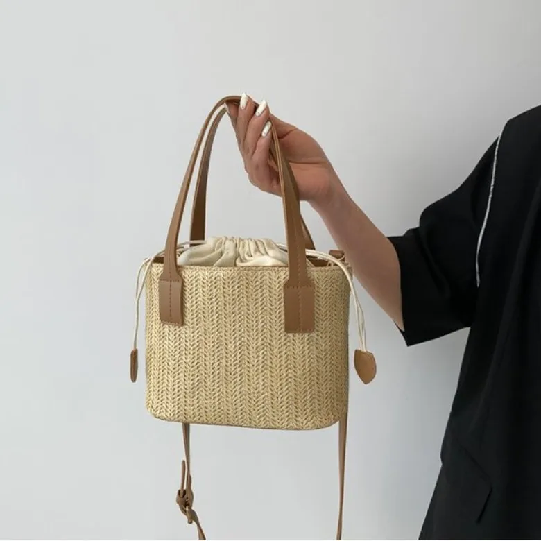 

Модная плетеная Ретро сумка-ведро из травы, ранцы для отпуска, пляжные сумки через плечо для женщин, новинка 2023, летняя женская сумка