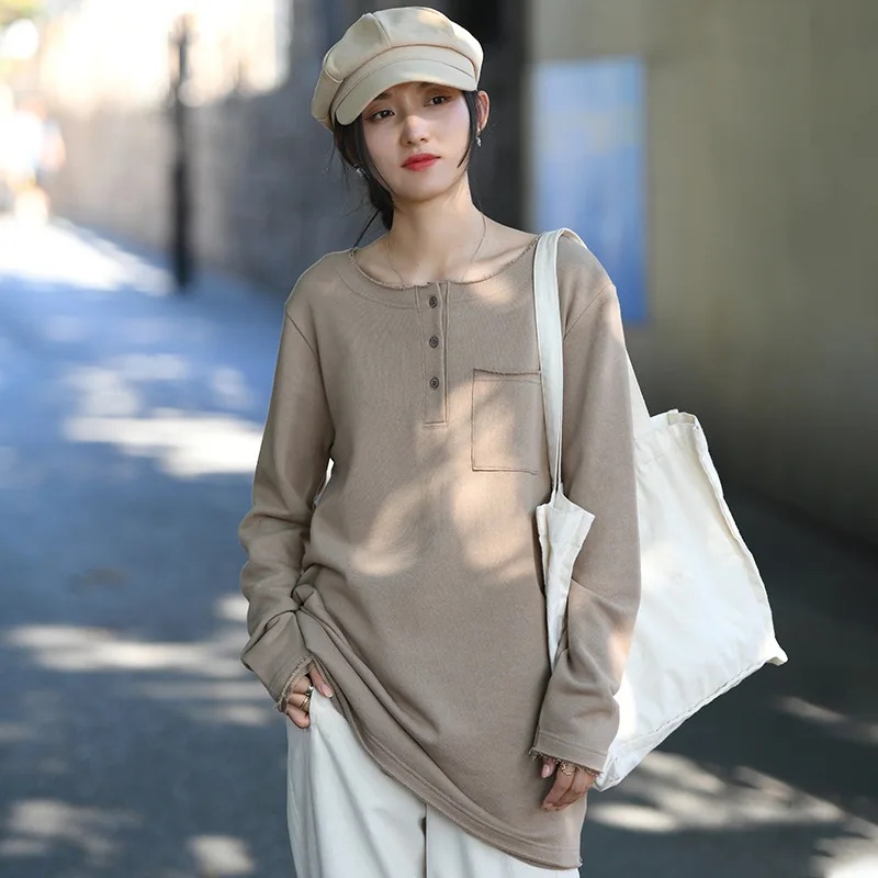 

Long Sleeve t Shirt Women Mid-Length o-Neck Fall New t-Shirt For Ladies Pullover Tshirt Solid Cotton Tee Shirt Clothes