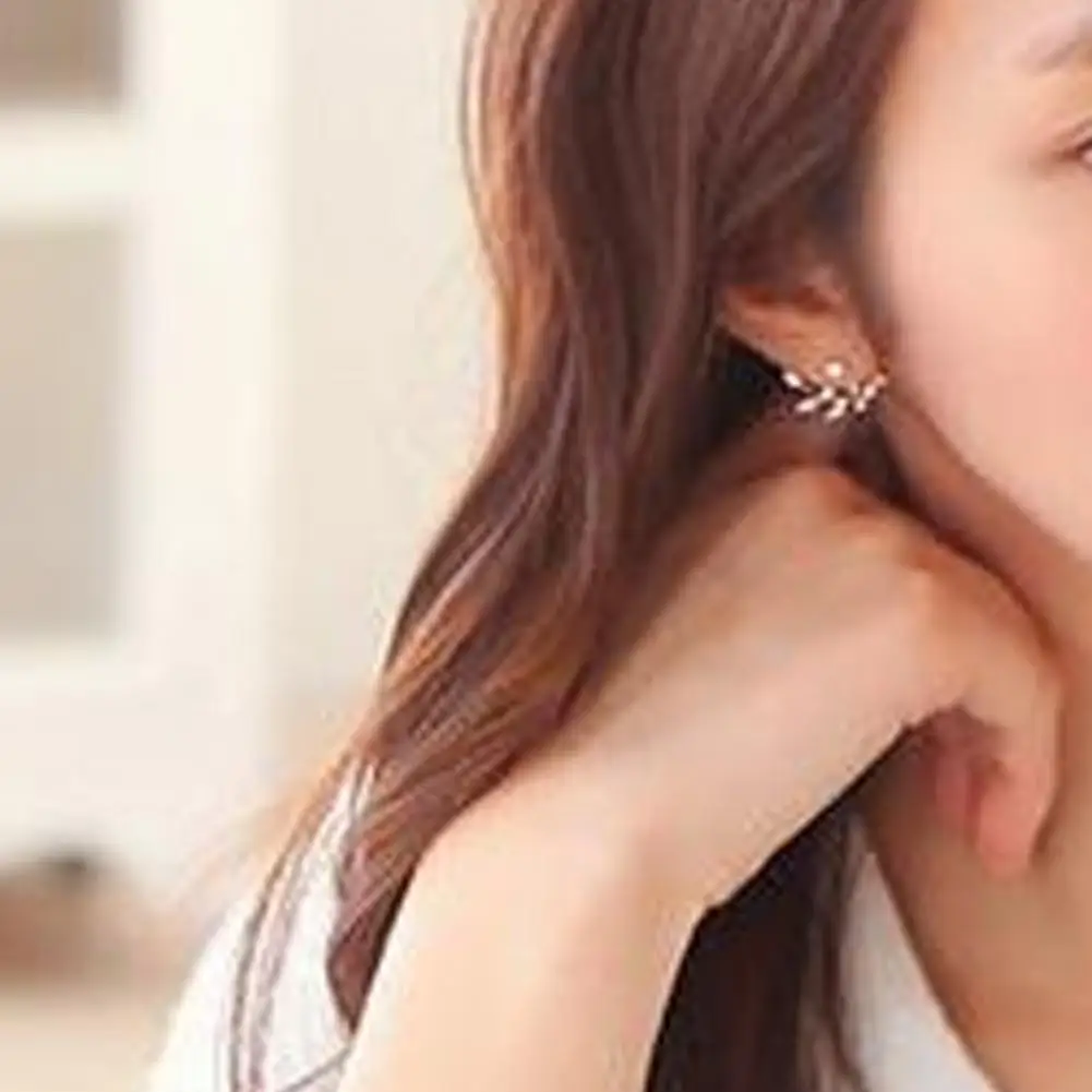 

Stud Elegant Ear Studs for Wedding Women Earrings Shiny Leaf Cubic Zirconia Ear Jackets for Wedding