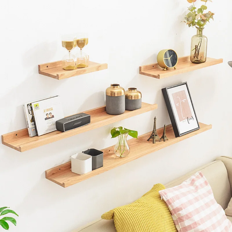 

Simple Rustic Wooden Wall Shelves for Living Room TV Background Decorative Shelf Plant Pot Holder Bracket Ornaments Display Rack