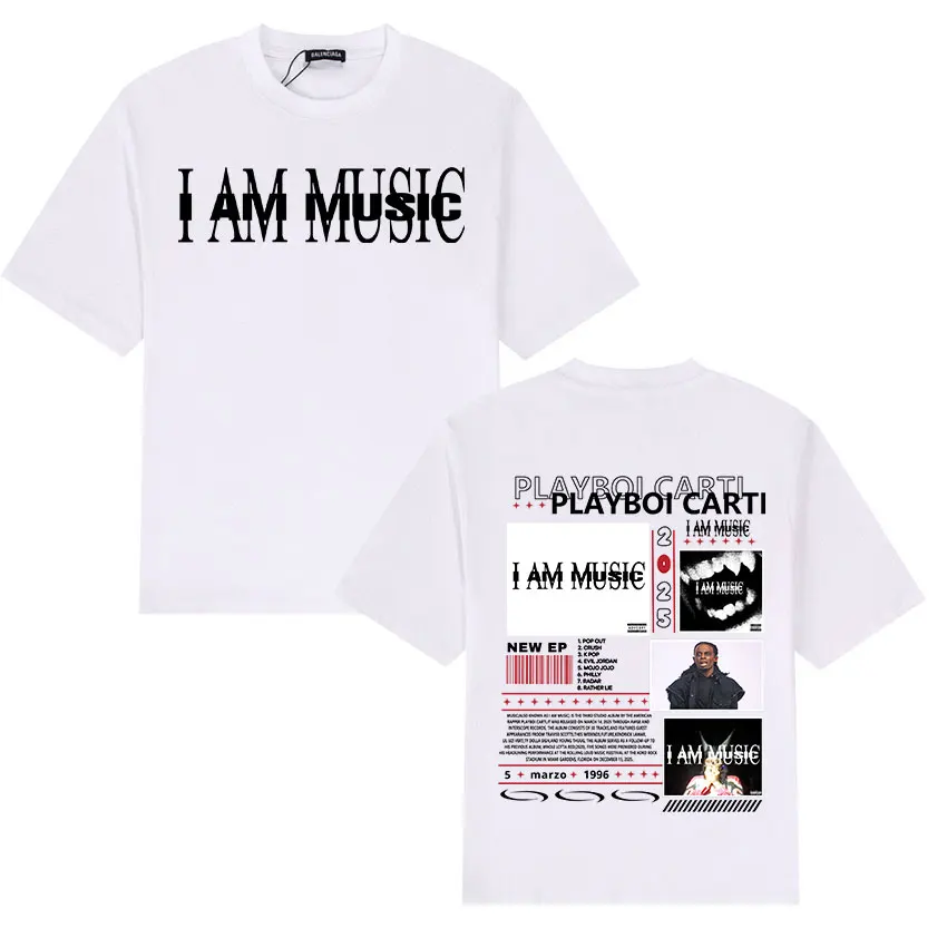 Фото Рэпер Playboi Carti I AM MUSIC Album Merch Футболки Мужские летние футболки с круглым вырезом и короткими рукавами Унисекс Хип-хоп готические футболки уличная одежда №2