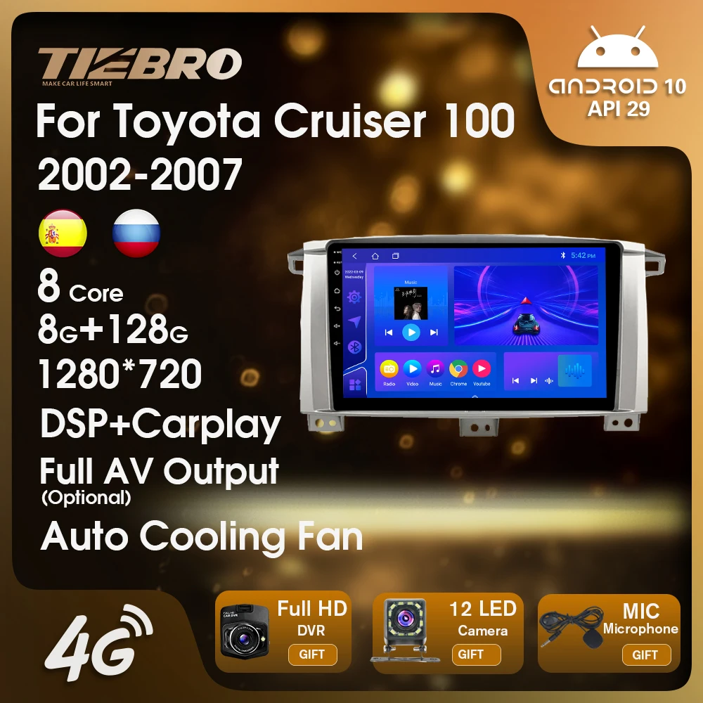 

TIEBRO 2 Din Android 10.0 GPS Navigation For Toyota Land Cruiser LC 100 2002-2007 Car Radio Multimedia Players Autoradio CarPlay