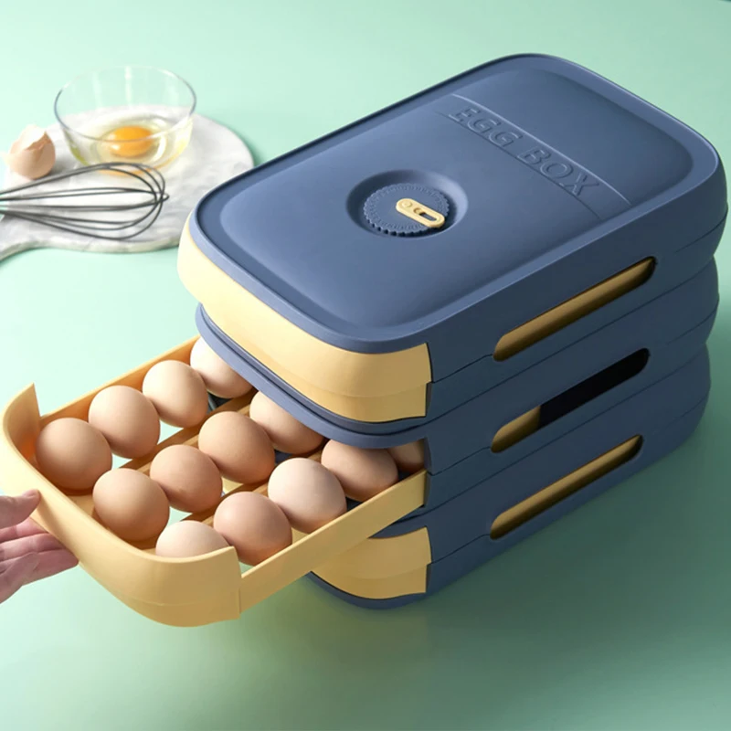 

Refrigerator Egg Storage Box Fresh-Keeping Household Creative Kitchen Food Organizing Rack Rolling Drawer Egg Storage Box