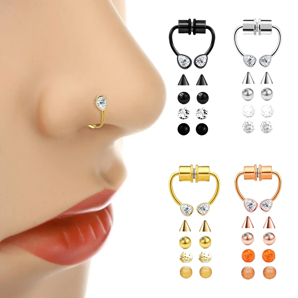 

Punk Stainless Steel Fake Nose Stud Ring Women Men Magnetic Septum Without Hole Nose Studs Faux Septum Falso Non Piercing