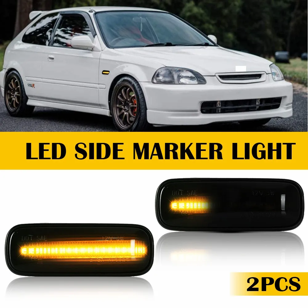 

2Pcs Amber Dynamic LED Side Marker Turn Signal Lights Sequential Blinker for Honda Civic CRV 1997-2000 Yellow Running Light