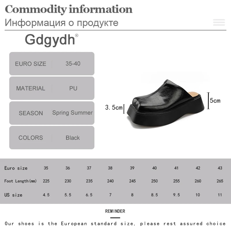 Gdgydh Japanese Style Women's Platform Mules Retro Clogs Closed Toe Slip On Sandals Backless Vegan Leather Flatform Shoes