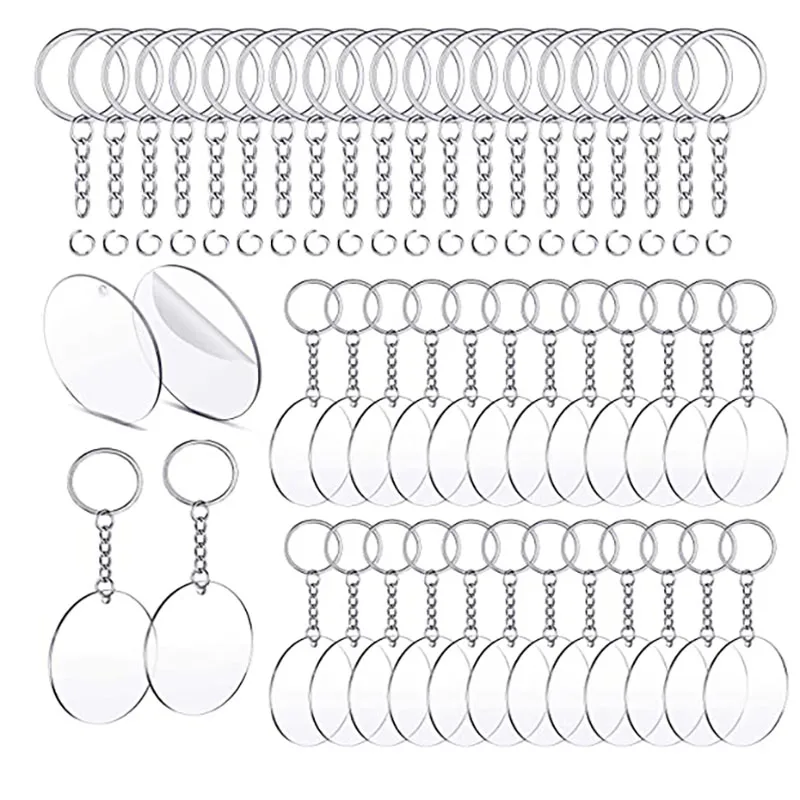 

10pcs Acrylic Blank Keychain Disc with 10pcs Key Chain Rings Clear Round Plate Pendants for DIY Keyring Vinyl Project Handicraft