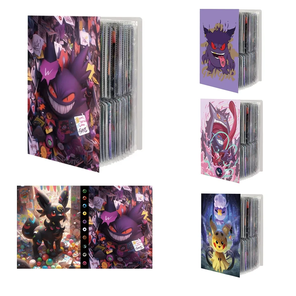 

240PCS Pokemon Card Album Gengar Pikachu Bulbasaur Mewtwo Map Letter Folder Binder Notebook VMAX Game Card Collection Toys Gift