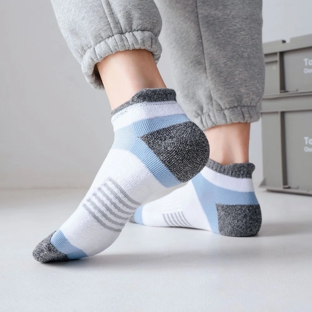 5 Pairs Spring and Summer New Terry Heel Guard Men Sports Boat Socks Professional Running Women Athletic Socks Dropshipping
