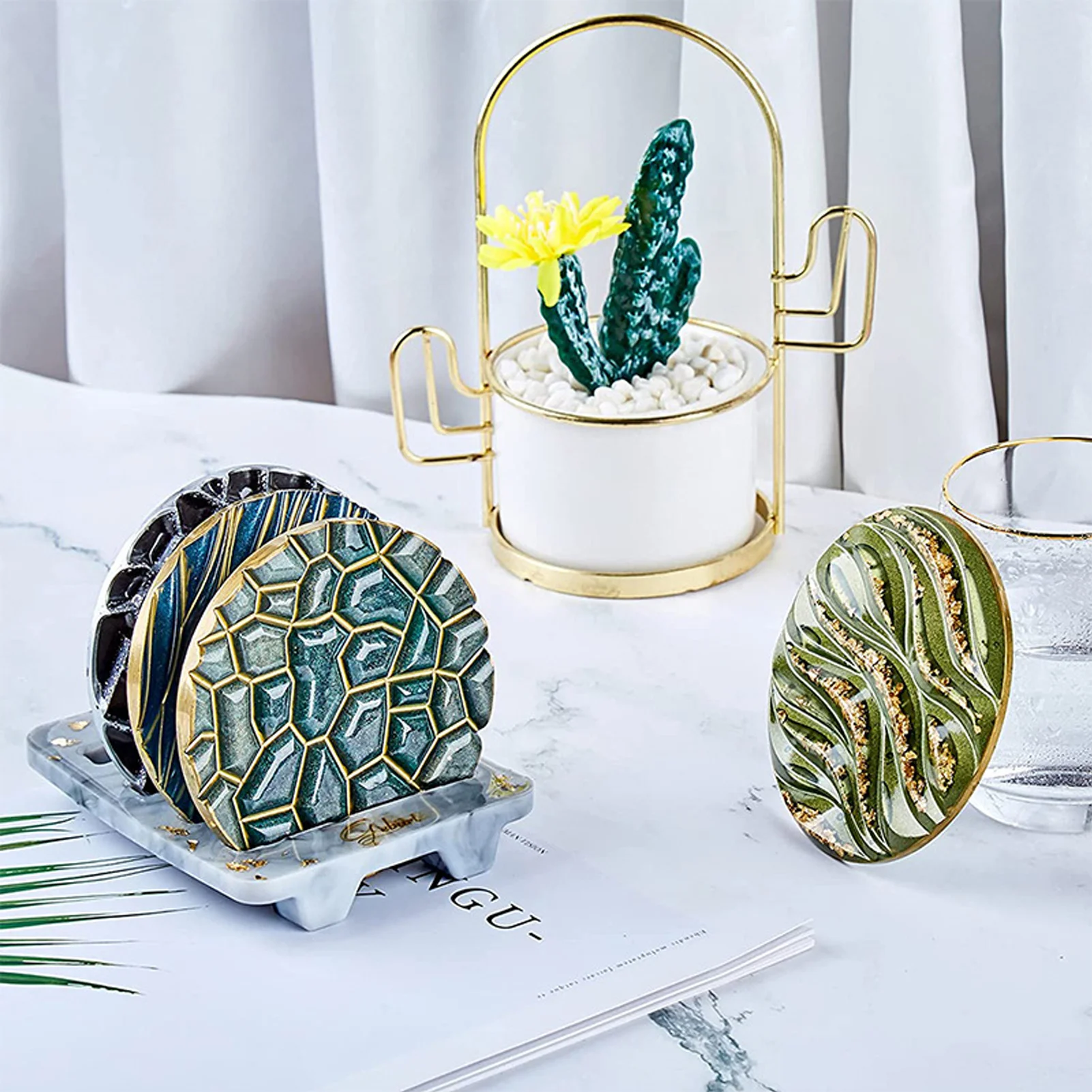 

4 Pcs Coaster Resin Molds 4 Pcs Coaster Resin Mold 4 Pcs Coaster Resin Molds With DIY Coaster Stand Storage For Resin Molds
